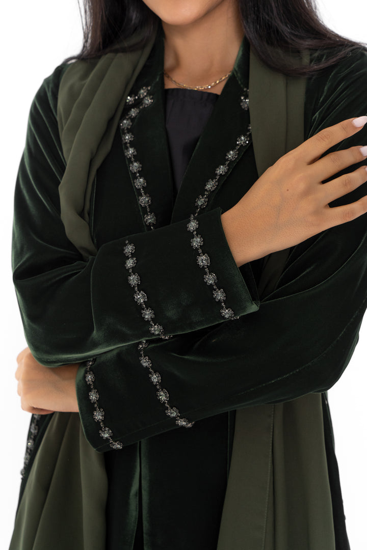 Aafia Olive Green Velvet Abaya