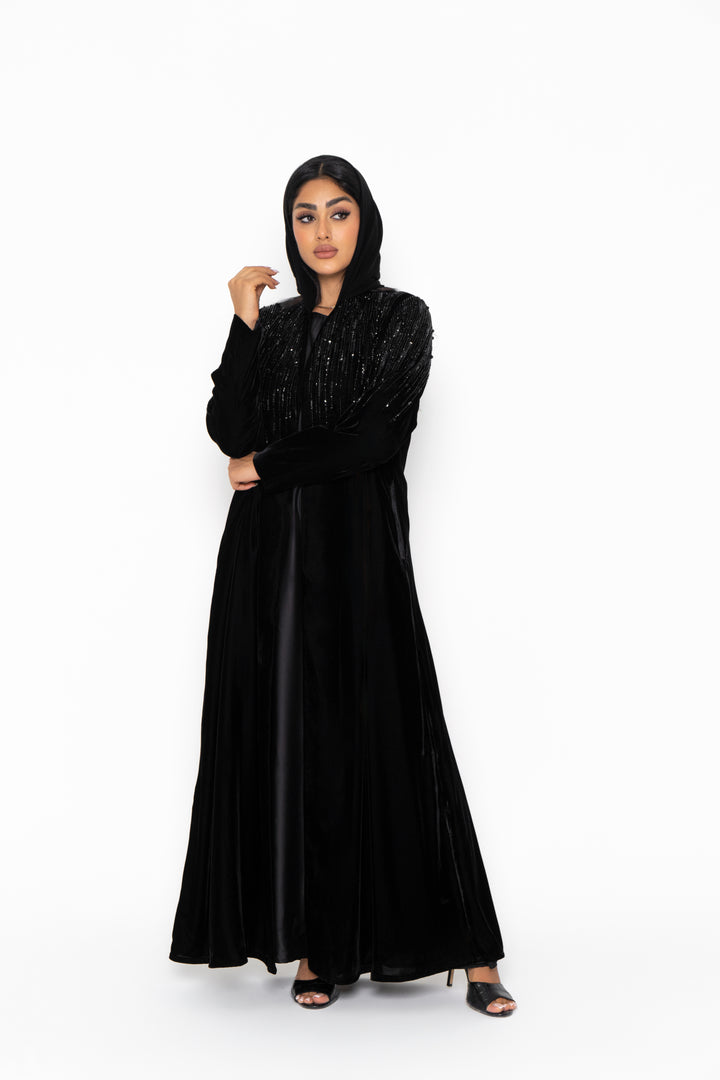 Inaya Black Velvet Abaya