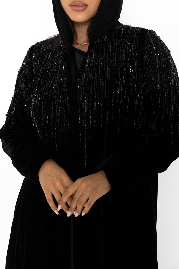 Inaya Black Velvet Abaya