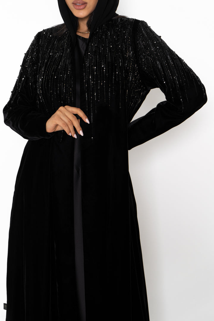 Inaya Black Velvet Abaya