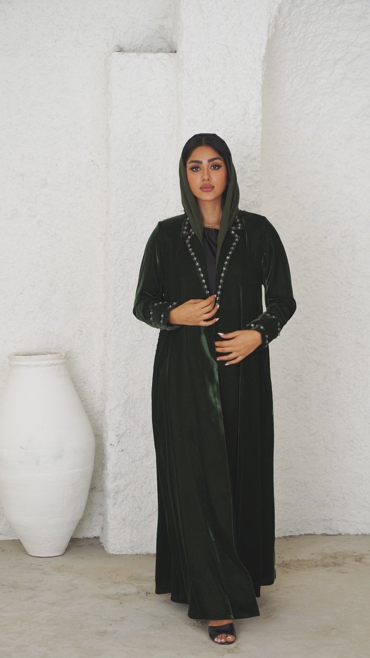 Aafia Olive Green Velvet Abaya