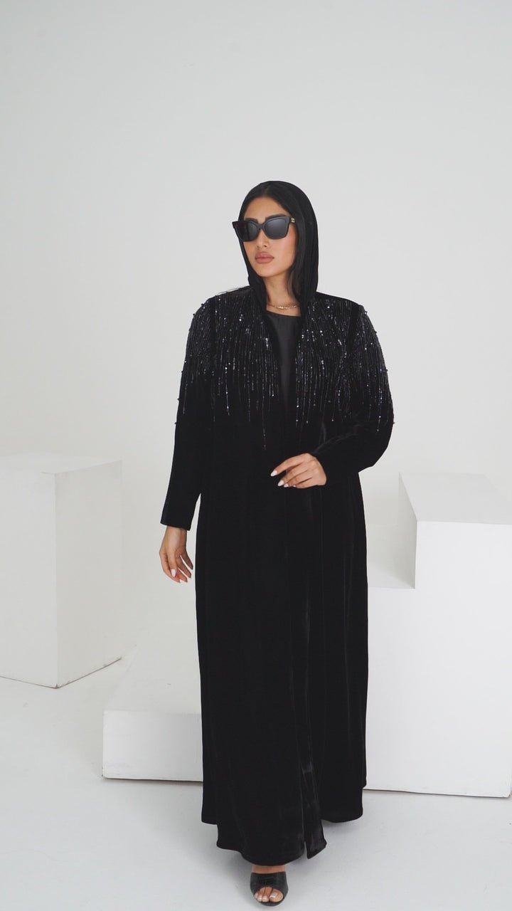 Inaya Black Velvet Abaya